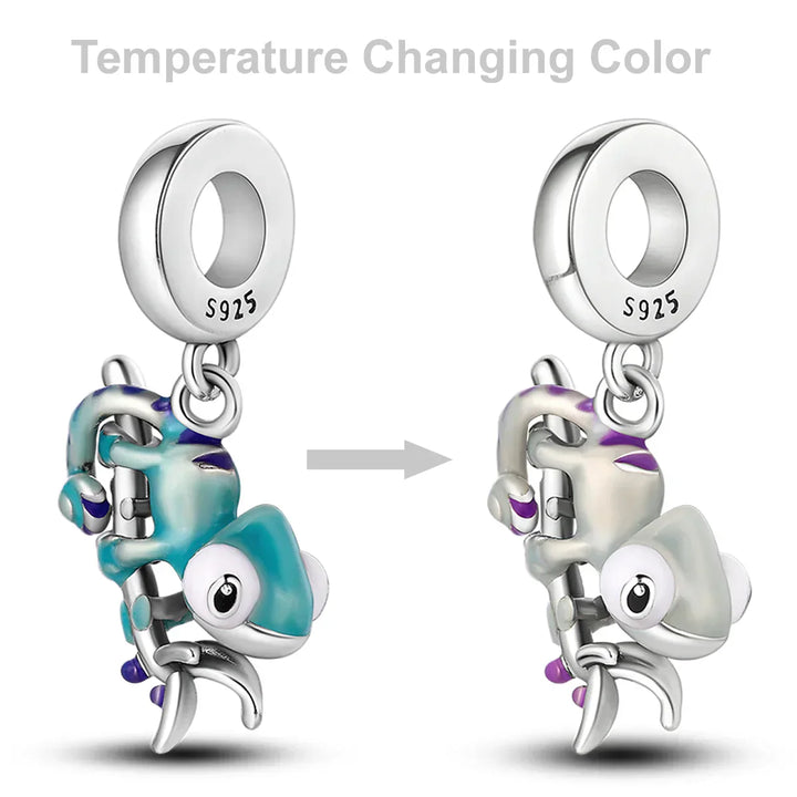 BowLift | 925 Silver Golden Leopard Charms Beads Colorful Chameleon Rhinoceros Lion Scarab Cat Pendant Compatible with Original Pandora Bracelet Jewelry
