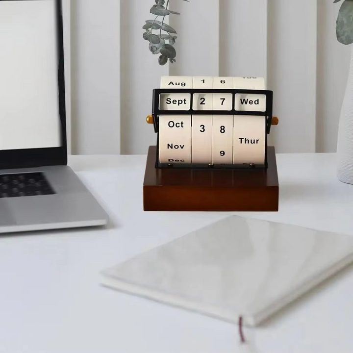 BowLift | Vintage Wooden Perpetual Flip Calendar – Reusable Rotary Countdown Desk Display
