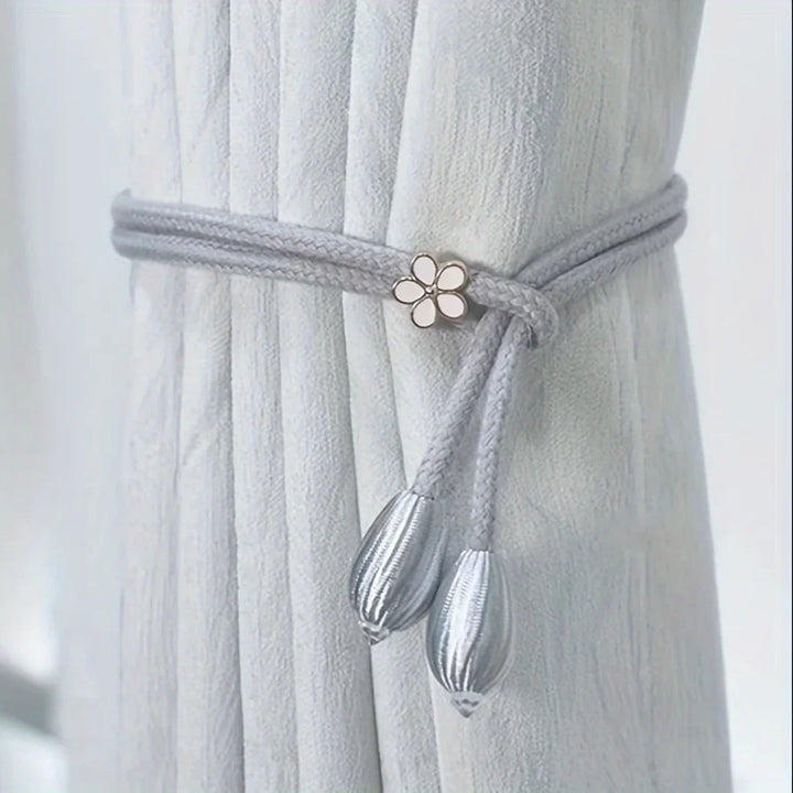 BowLift | Floravia Curtain Holders 2-Piece Set | Adjustable Without Drilling | With Flower Buckle | Elegant Home Accessory
