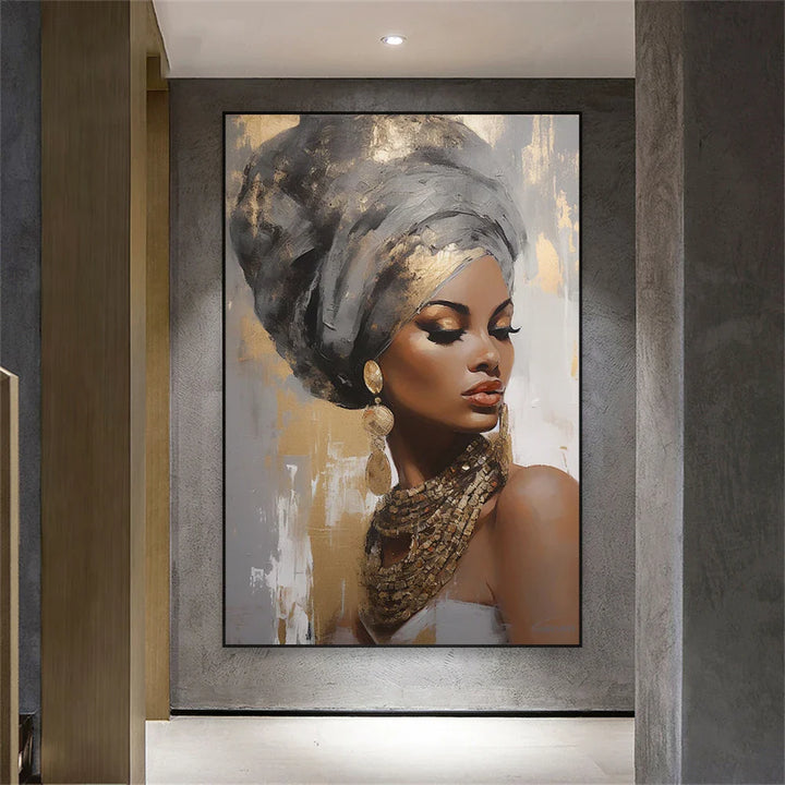Golden Girl Fashion Wall Art Fine Art Canvas Prints Modern Abstract Portrait Pictures For Living Room Bedroom Boutique Salon Art Decor | Bowlift