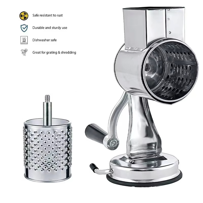 BowLift | Rotary Vegetable Grater with 5 Stainless Steel Blades, Suction Cup Base, Dishwasher Safe