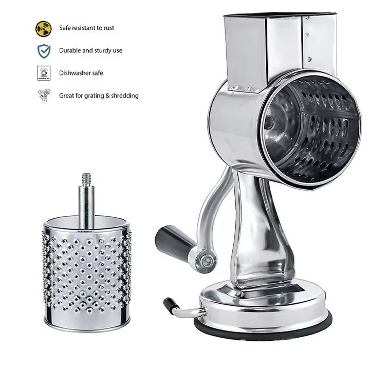 BowLift | Rotary Vegetable Grater with 5 Stainless Steel Blades, Suction Cup Base, Dishwasher Safe