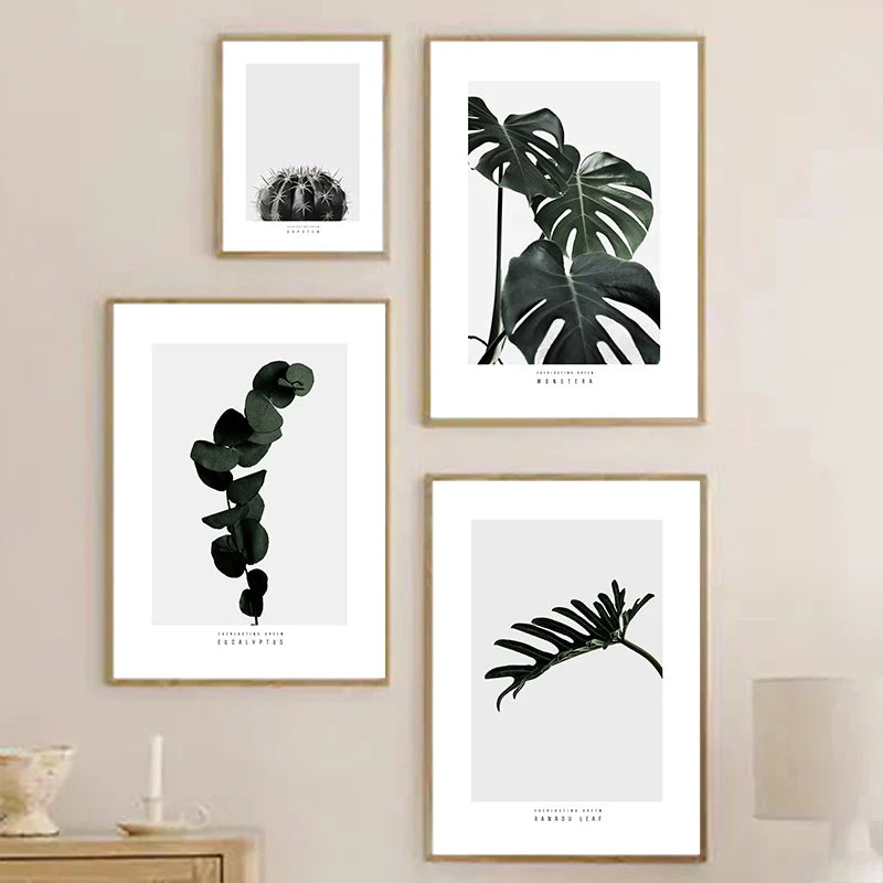 Minimalist Green Leaves Modern Botanical Specimen Wall art Fine Art Canvas Prints Gallery Wall Pictures For Living Room Dining Room Art Decor | Bowlift