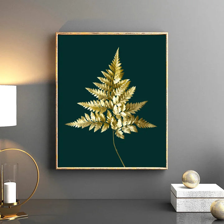 Abstract Tropical Botany Golden Leaves Wall Art Fine Art Canvas Prints Pictures For Living Room Dining Room Light Luxury Home Decor | Bowlift
