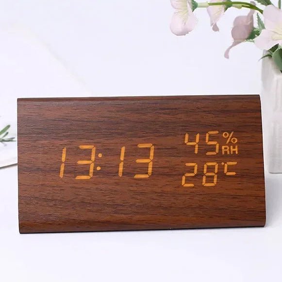 LED Alarm Clock Wood Look with 3 Alarms & Temperature | Bowlift