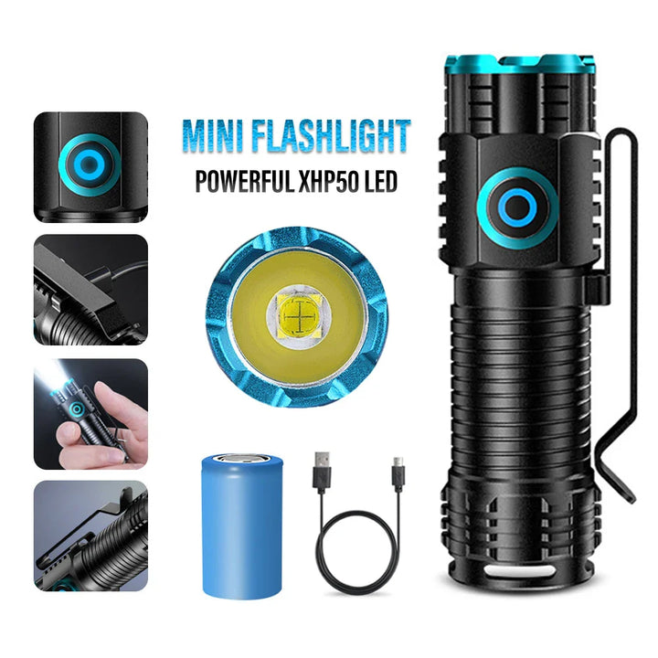 BowLift | LED Flashlight LumiXPro S-359 | Mini XHP50 | Magnetic & Rechargeable | 1000 Lumens | USB & Clip Function