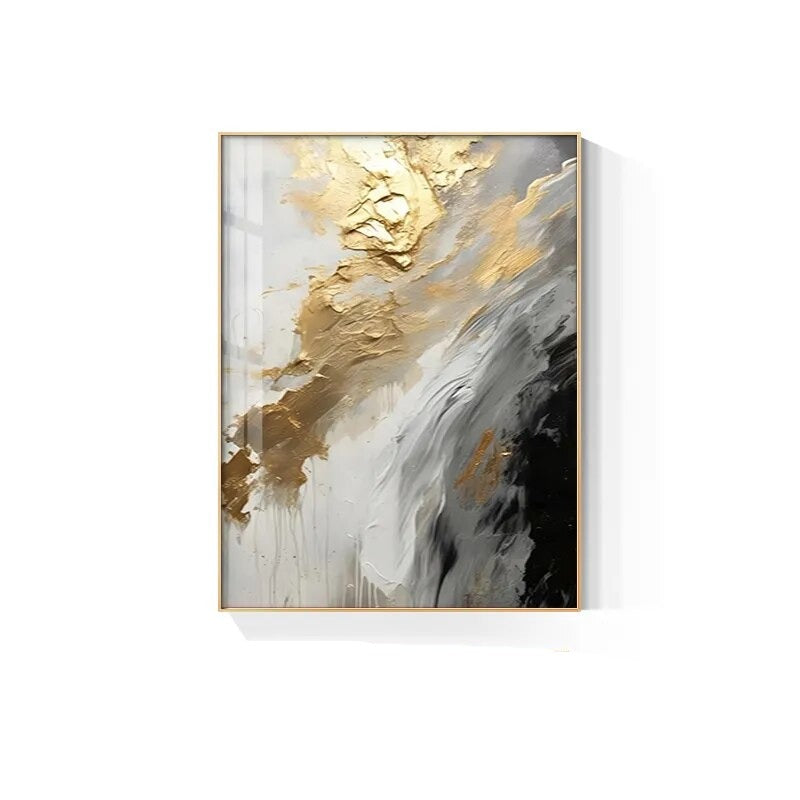 Black Gray Golden Storm Thick Brush Paint Canvas Print Wall Art Fine Art Giclee Print Pictures For Luxury Living Room Hotel Room Home Office Decor | Bowlift