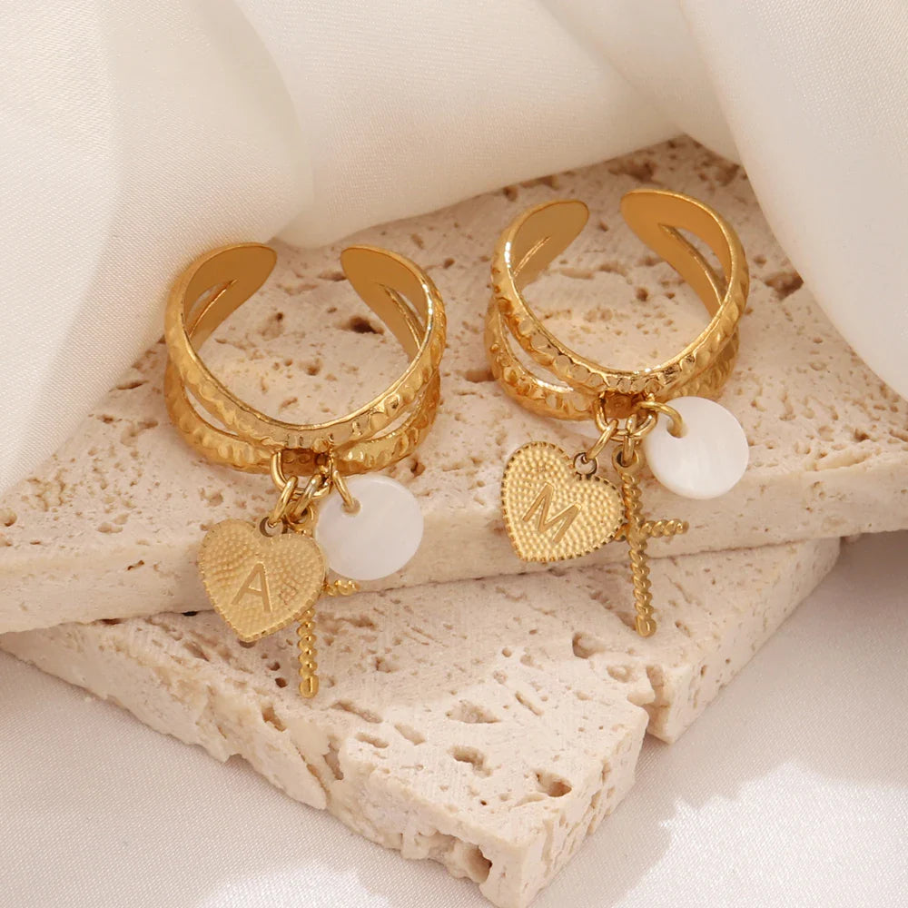 BowLift | Dainty Cross & Heart Initial Ring