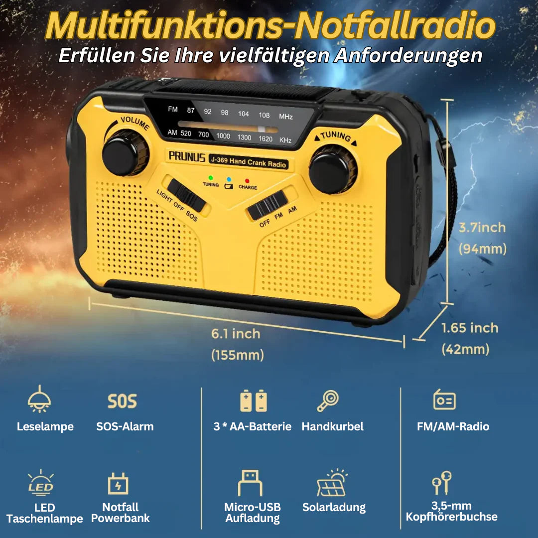 BowLift | Emergency Radio with Crank & Solar – Portable Dynamo Radio with Power Bank & LED Flashlight