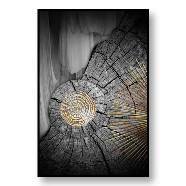 Abstract Black Golden Tree Rings Wall Art Fine Art Canvas Prints Light Luxury Pictures For Living Room Foyer Entranceway Reception Room Art Decor | Bowlift