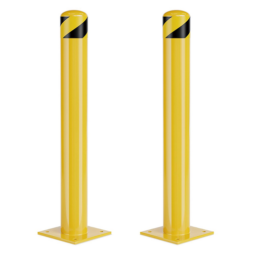 BowLift | 2Pack Safety Bollard Post, 36 Inch Height Steel Bollards, Yellow Powder Coated Safety Parking 4.5 Inch Diameter Parking Bollard