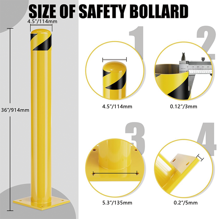 BowLift | 2Pack Safety Bollard Post, 36 Inch Height Steel Bollards, Yellow Powder Coated Safety Parking 4.5 Inch Diameter Parking Bollard