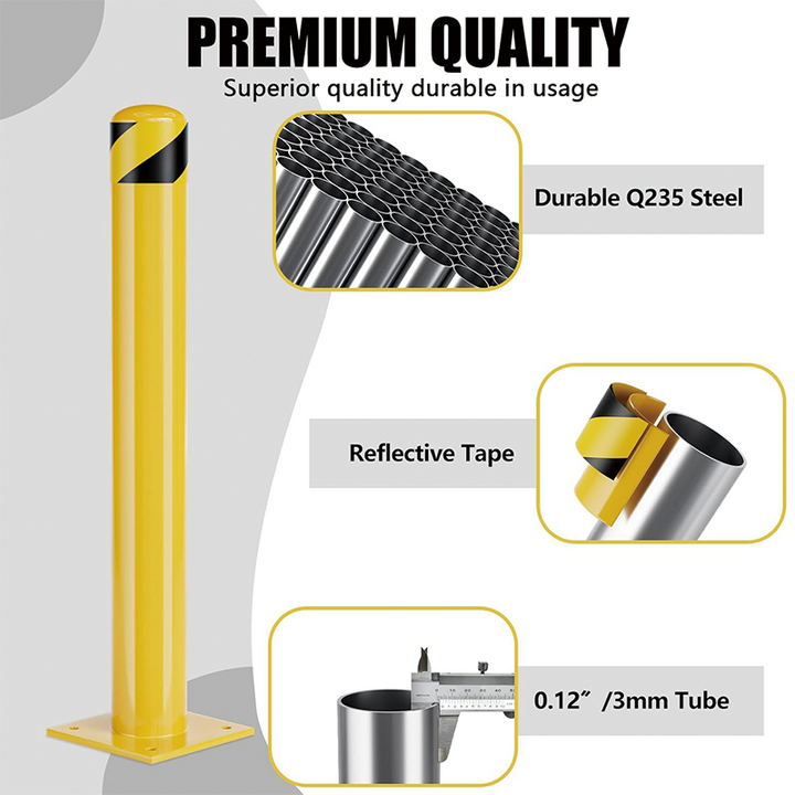 BowLift | 2Pack Safety Bollard Post, 36 Inch Height Steel Bollards, Yellow Powder Coated Safety Parking 4.5 Inch Diameter Parking Bollard