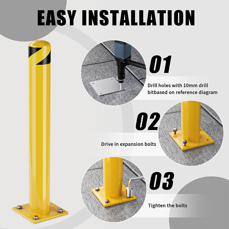 BowLift | 2Pack Safety Bollard Post, 36 Inch Height Steel Bollards, Yellow Powder Coated Safety Parking 4.5 Inch Diameter Parking Bollard