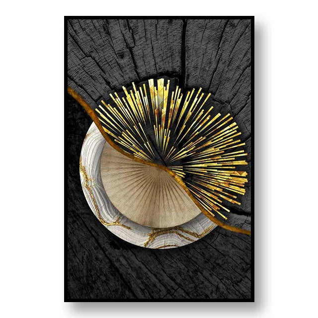 Abstract Black Golden Tree Rings Wall Art Fine Art Canvas Prints Light Luxury Pictures For Living Room Foyer Entranceway Reception Room Art Decor | Bowlift