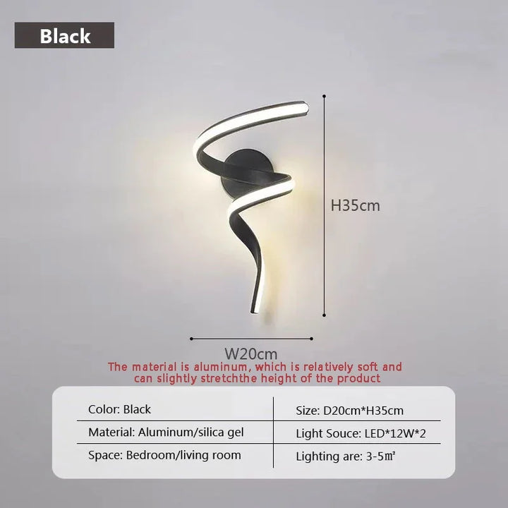 BowLift | LED Wall Lamp NordLED Wall Light | Nordic Spiral Design | Modern & Energy Saving | For Bedroom, Corridor & Living Room Spiral Sconce Light For Stairs Bedroom Bedside Study Hallway Background Indoor Decor Wall Lighting Fixtures