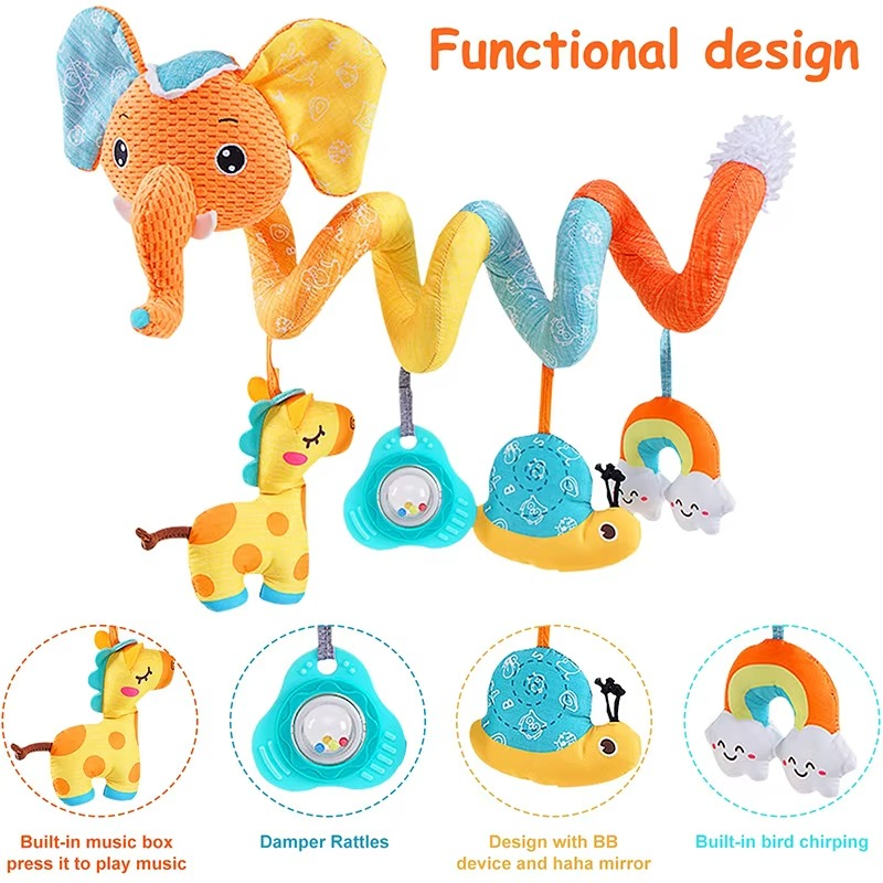 BowLift | Elephant Spiral Sensory Activity Toy for Car Seat, Stroller, and Crib