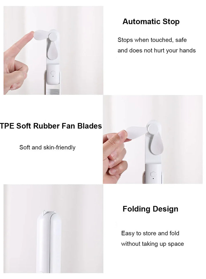 Portable Mini Handheld USB Fan – Rechargeable Folding Pocket Fan with Battery, Cooling Hand Fan and Power Bank Function | Bowlift