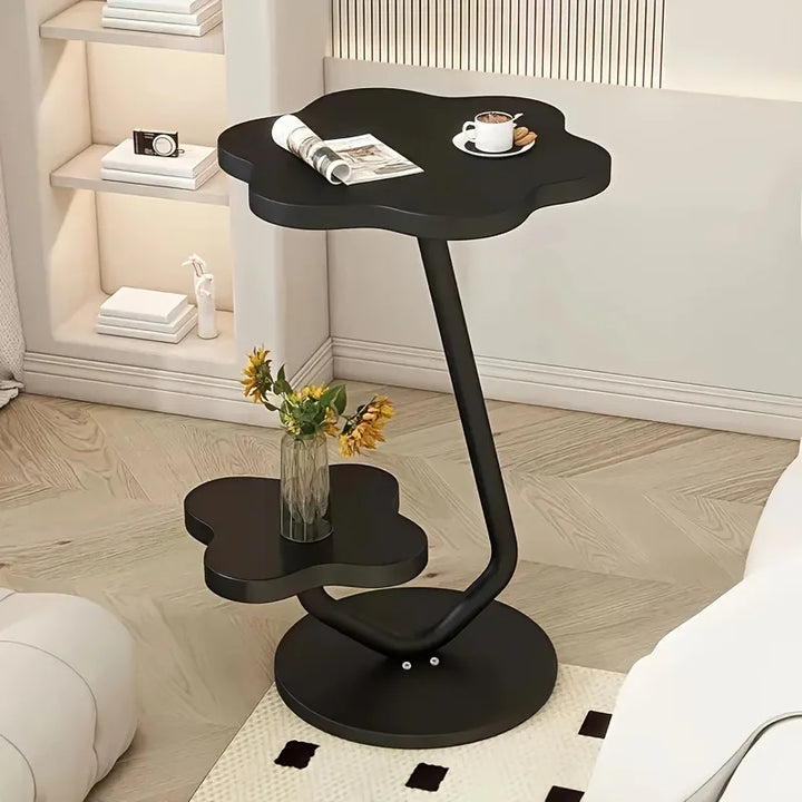 BowLift | Cream-colored Flower-shaped Side Table with Double Storage Layers and Metal Frame