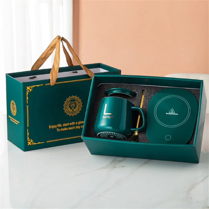 BowLift | Smart Ceramic Mug Heater Cup Coaster Warmer Thermostat Coffee Heating Electric Mug Set Milk Tea Heating Water Home Office Gift
