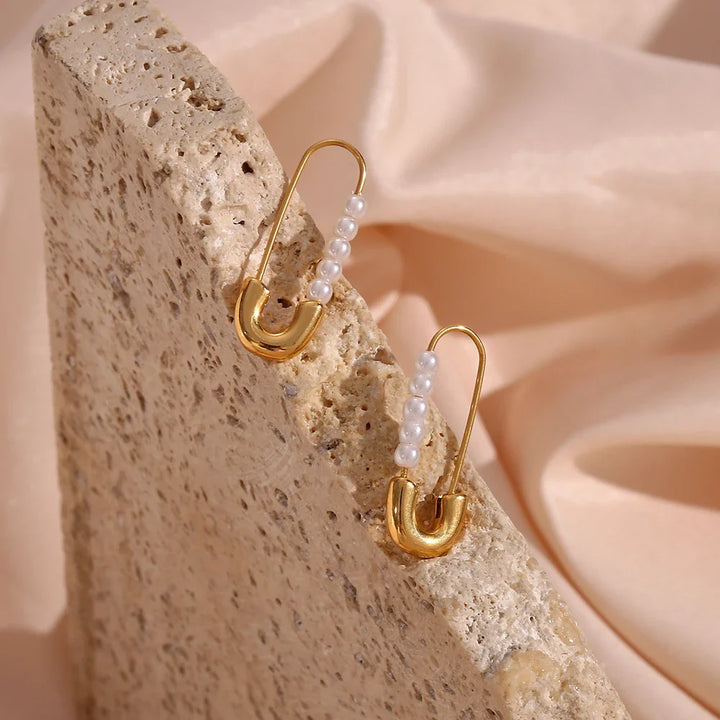 BowLift | 18k Pearl Accented Safety Pin Earrings