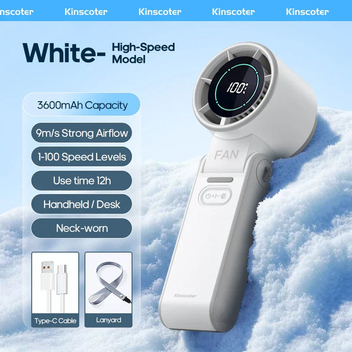 CoolityGo Handheld Fan with Ice-Cool Technology | 100 Speed Levels | 3600mAh Battery | Foldable & Ultralight | Bowlift