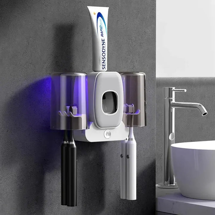 BowLift | UV Toothbrush Holder PureBrush UV | Sterilization with UV Light | Automatic Toothpaste Dispenser | Wall Mounting Without Drilling