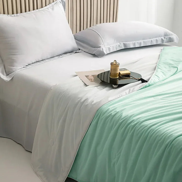 Air Condition Summer Comforter — Pure Color Ice Silk Cooling Blanket, Lightweight & Smooth Twin/King Size Quilt | Bowlift