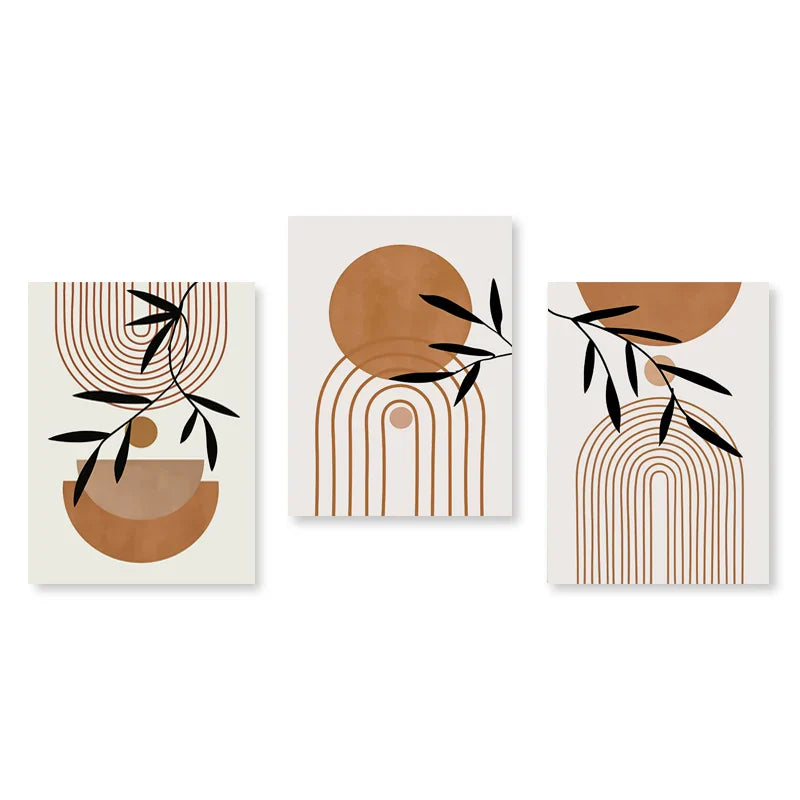 Set of 3Pcs Modern Abstract Bohemian Minimalist Geometric Wall Art Fine Art Canvas Prints Posters Pictures For Living Room Decor | Bowlift