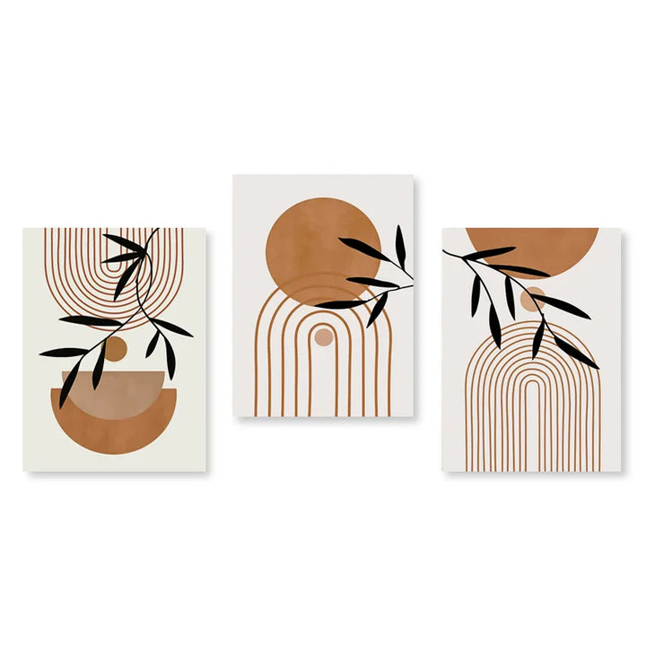 Set of 3Pcs Modern Abstract Bohemian Minimalist Geometric Wall Art Fine Art Canvas Prints Posters Pictures For Living Room Decor | Bowlift