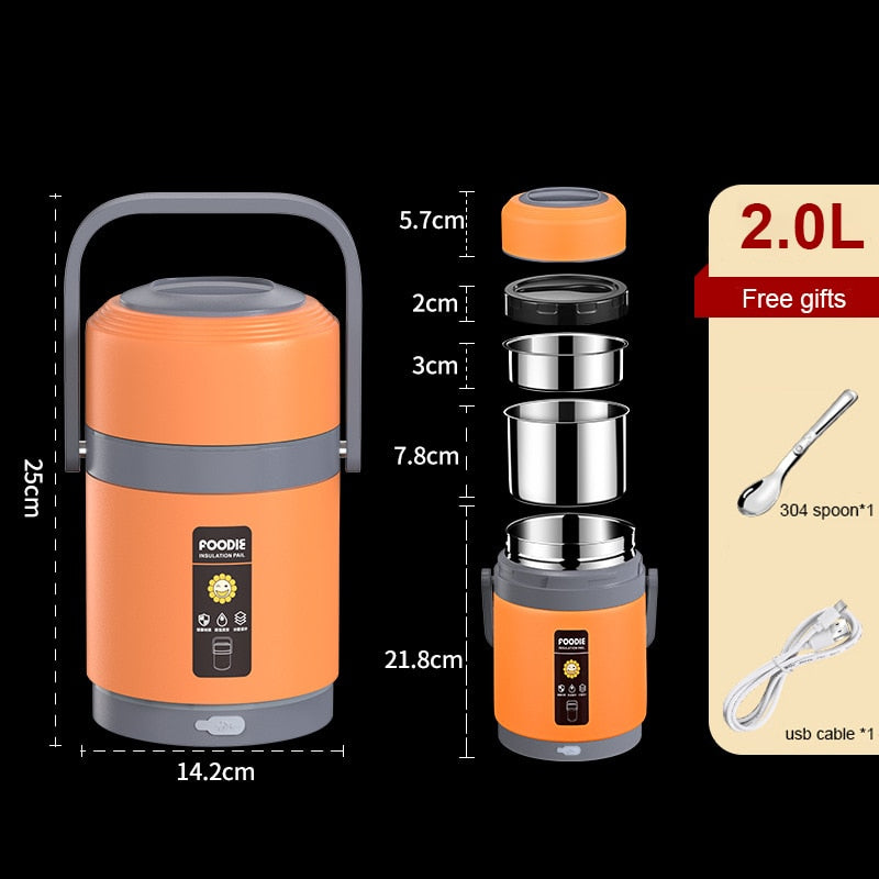 BowLift | USB Heated Lunch Box | 304 Stainless Steel, Portable Food Warmer