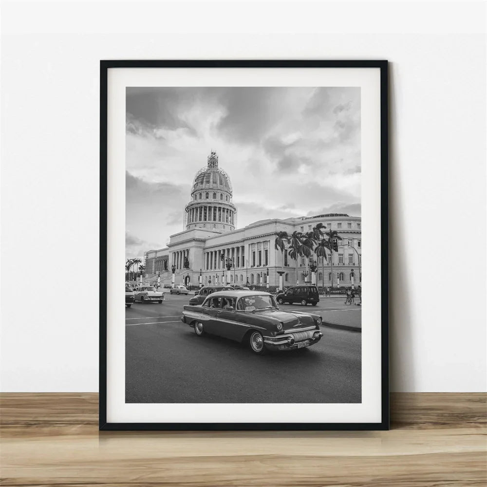 Cuba Havana Black & White Travel Poster Wall Art Fine Art Canvas Prints Pictures For Living Room Dining Room | Bowlift