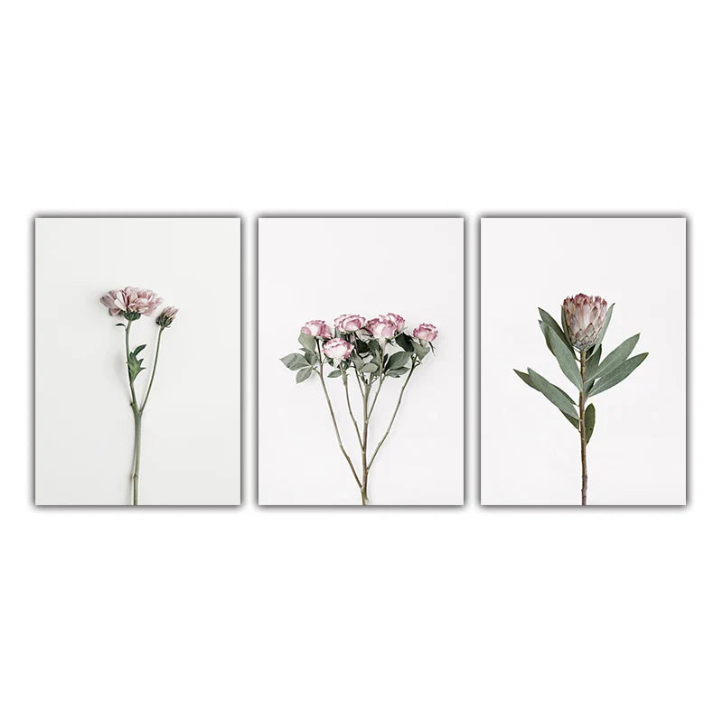 Minimalist Pink Floral Botanical Wall Art Fine Art Canvas Prints Posters Elegant Pictures For Nordic Living Room Dining Room Bedroom Art Decor | Bowlift