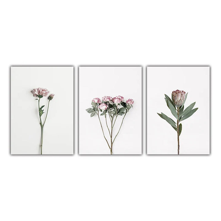 Minimalist Pink Floral Botanical Wall Art Fine Art Canvas Prints Posters Elegant Pictures For Nordic Living Room Dining Room Bedroom Art Decor | Bowlift