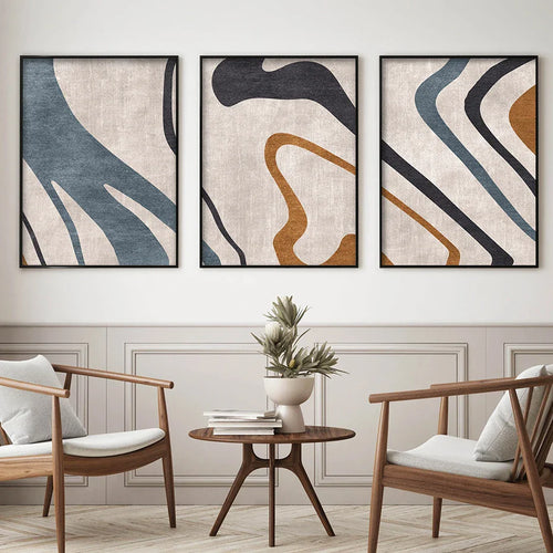 Flowing Lines Blue Beige Abstract Wall Art Fine Art Canvas Prints Pictures For Modern Living Room Dining Room Bedroom Art Decor | Bowlift