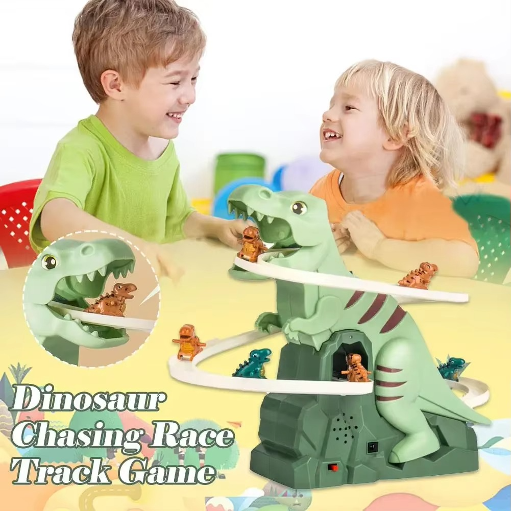 BowLift | Dinosaur Adventure Playset with Electric Slide, Music, and Lights