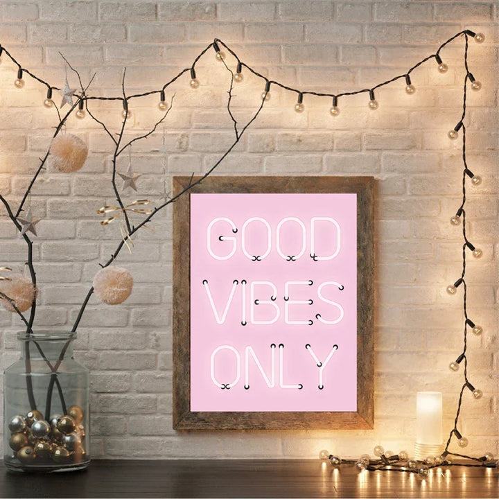 Good Vibes Only Neon Pink Poster Wall Art Fine Art Canvas Prints Positivity Picture For Living Room Girl's Bedroom Salon Art Decor | Bowlift