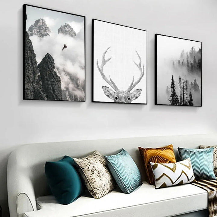 Northern Wilderness Eagle Deer Landscape Wall Art Fine Art Canvas Prints Pictures For Living Room Dining Room Nordic Home Decor | Bowlift