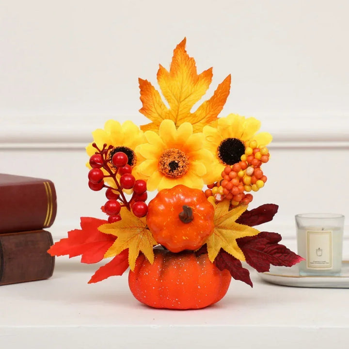 BowLift | Autumn Magic | Decorative Pumpkin with Artificial Flowers | 25–30 cm | Autumn & Halloween Decor