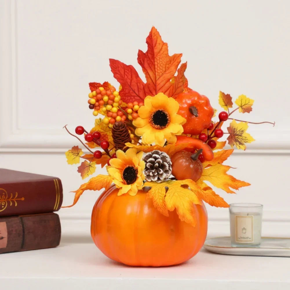 BowLift | Autumn Magic | Decorative Pumpkin with Artificial Flowers | 25–30 cm | Autumn & Halloween Decor