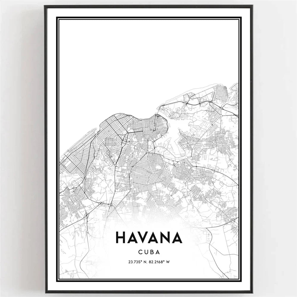 Cuba Havana Black & White Travel Poster Wall Art Fine Art Canvas Prints Pictures For Living Room Dining Room | Bowlift