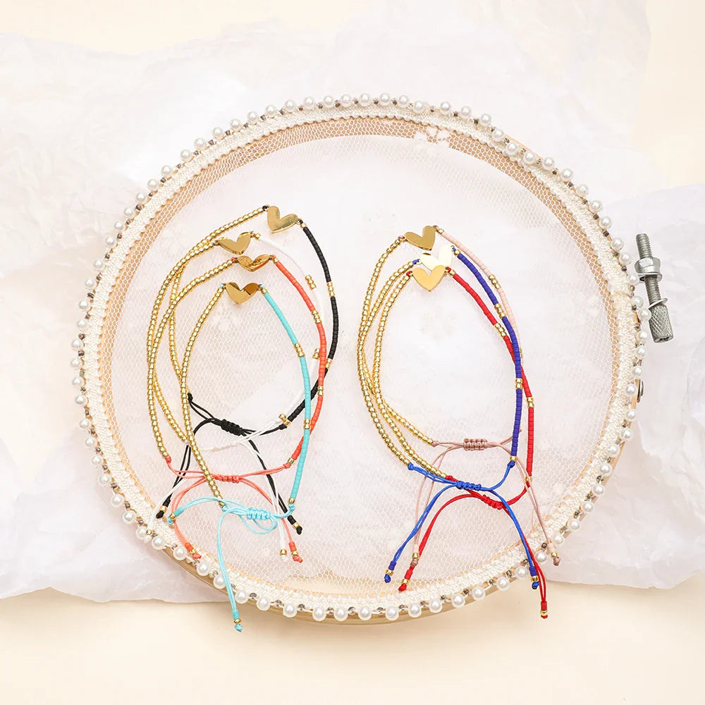 BowLift | Adjustable Dainty Beaded Flat Heart Bracelet