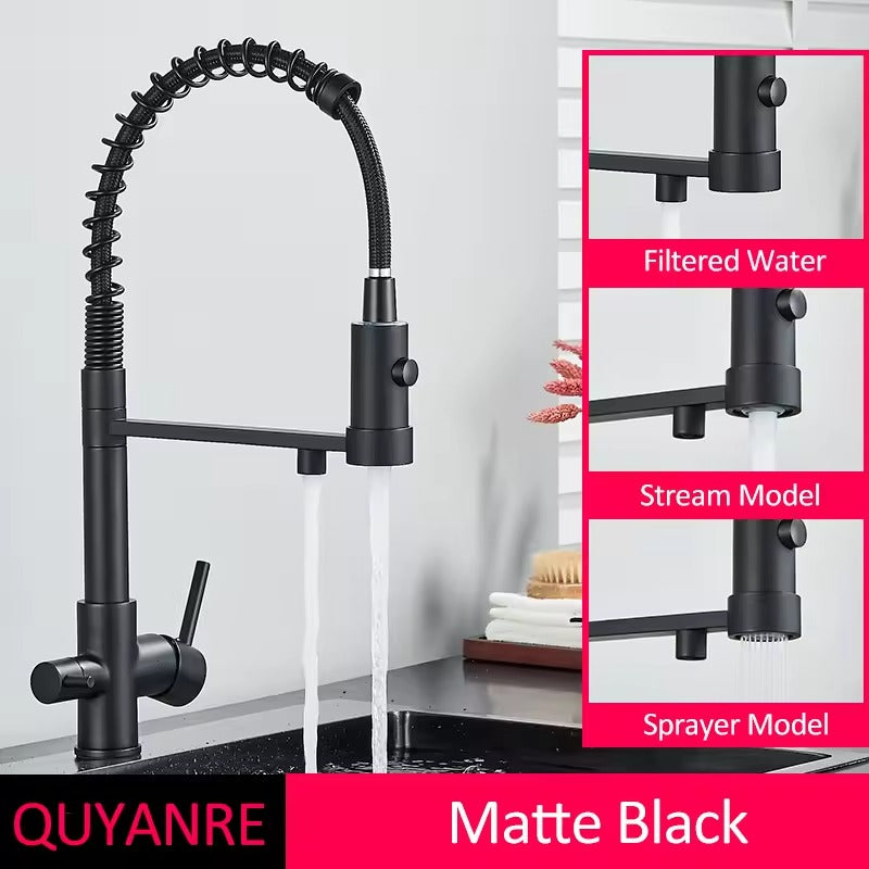 Sandsberg Black Filter Kitchen Faucet with Dual Outlet – Mixing Tap with Water Filter for Kitchens, Water Treatment and Cleaning | Bowlift