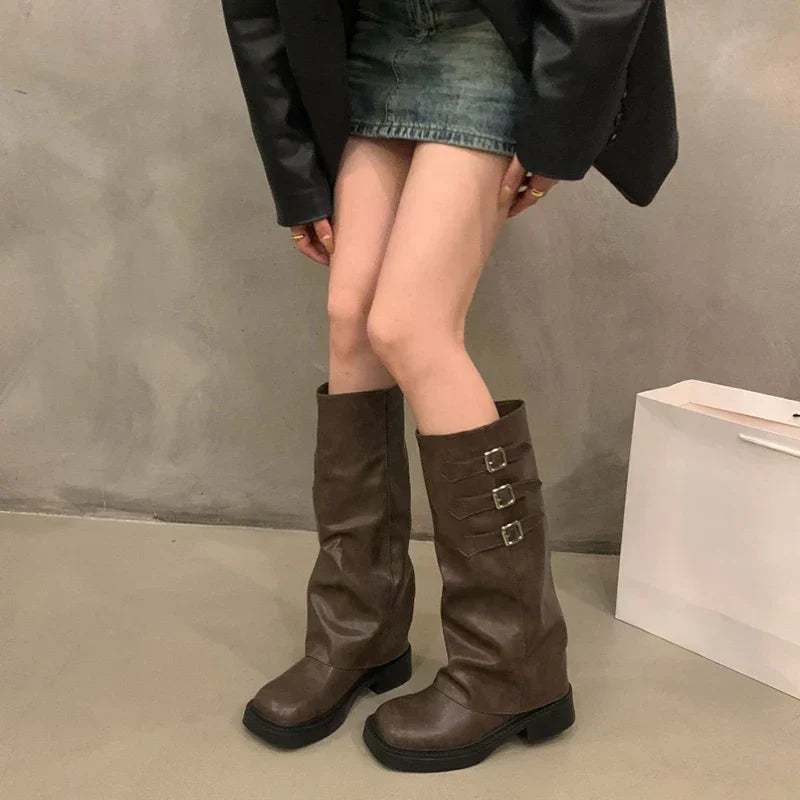 BowLift | Retro Style Knee-High Boots Women Fashion Women Slip-On Knight Long Boots Autumn Winter Women Footwear
