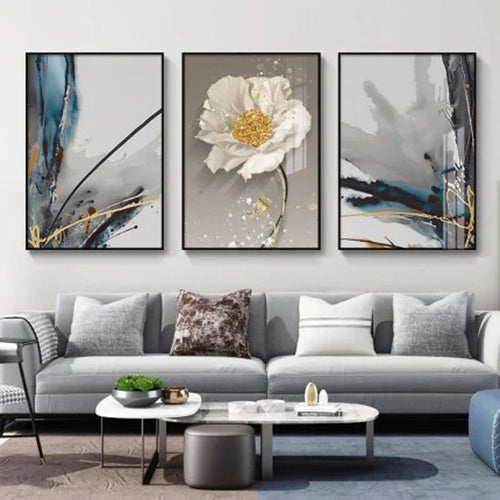 Modern Abstract Floral Wall Art Fine Art Canvas Prints Blue Gray Botanical Pictures For Living Room Bedroom Wall Art Decor | Bowlift