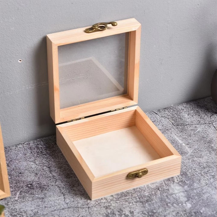BowLift | Wooden Hinged Square Storage Box – Desktop Organizer and Jewelry Container