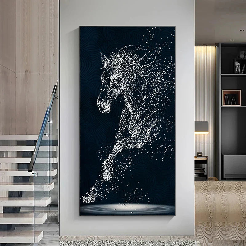 Minimalist Abstract Light Splash Horse Wall Art Fine Art Canvas Prints Equestrian Pictures For Modern Living Room Entranceway Foyer Art Decor | Bowlift