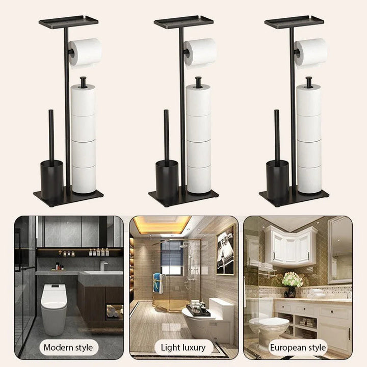 Toilet paper holder with brush & shelf | Bowlift