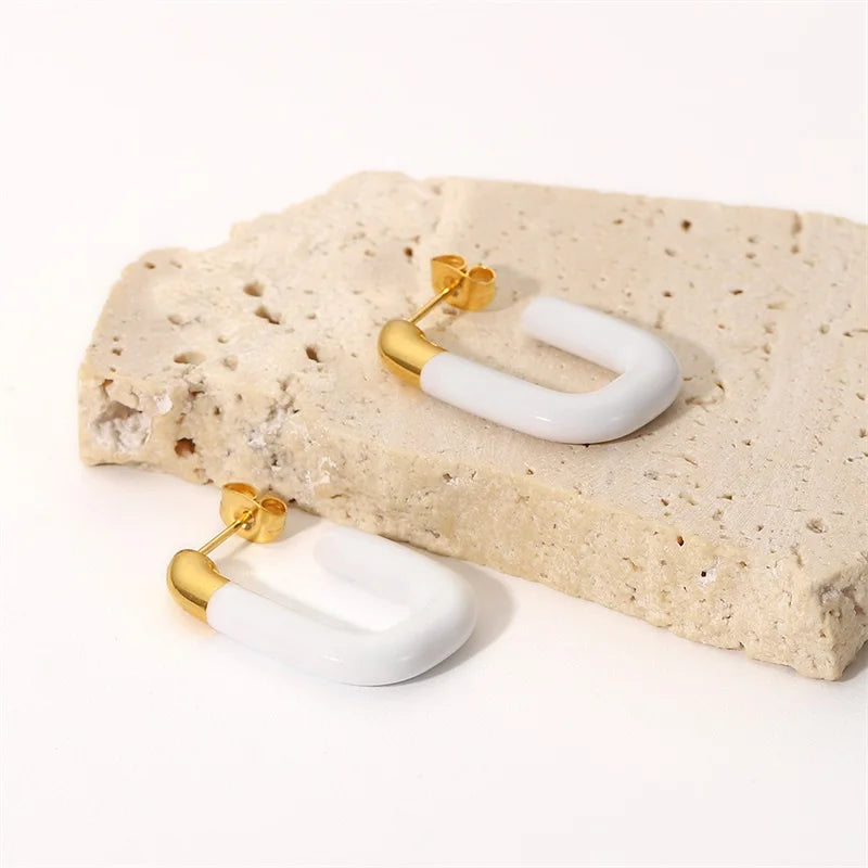 BowLift | Modern Gold Tips Geometric White Earrings