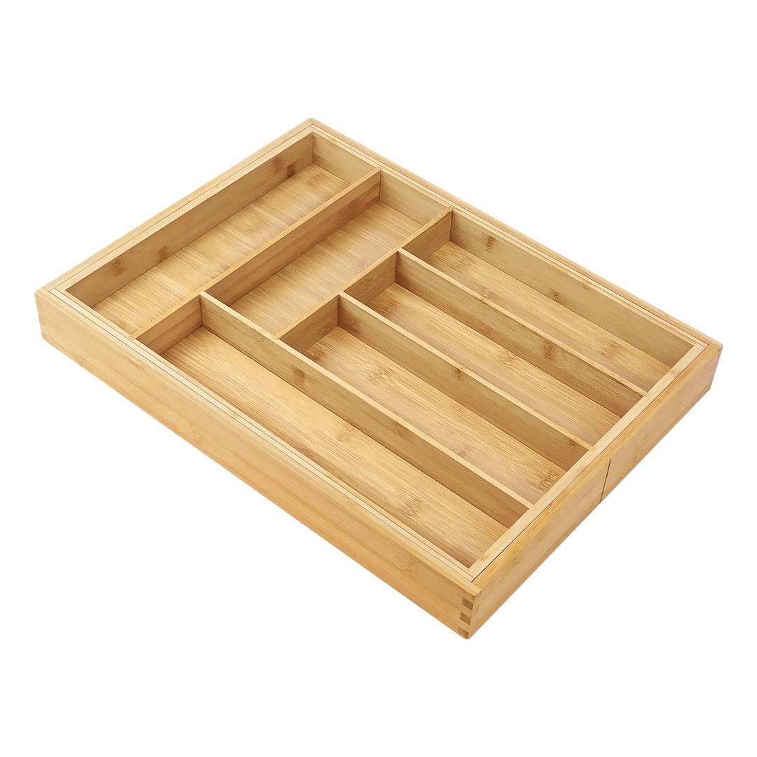 BowLift | Bambusio cutlery tray made of bamboo | Expandable 32–52 cm | 6–8 compartments | Sustainable drawer insert for kitchen, bathroom & office